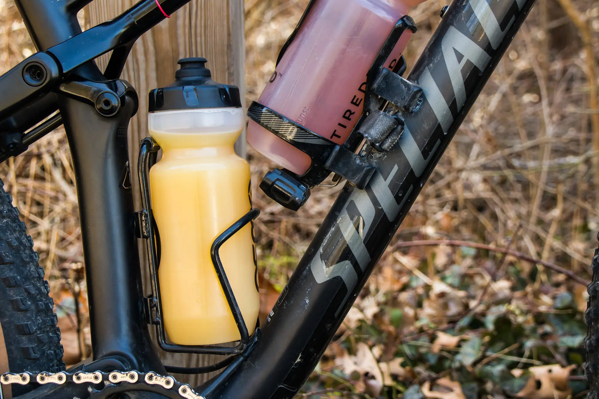 Drinks on a full suspension bike.