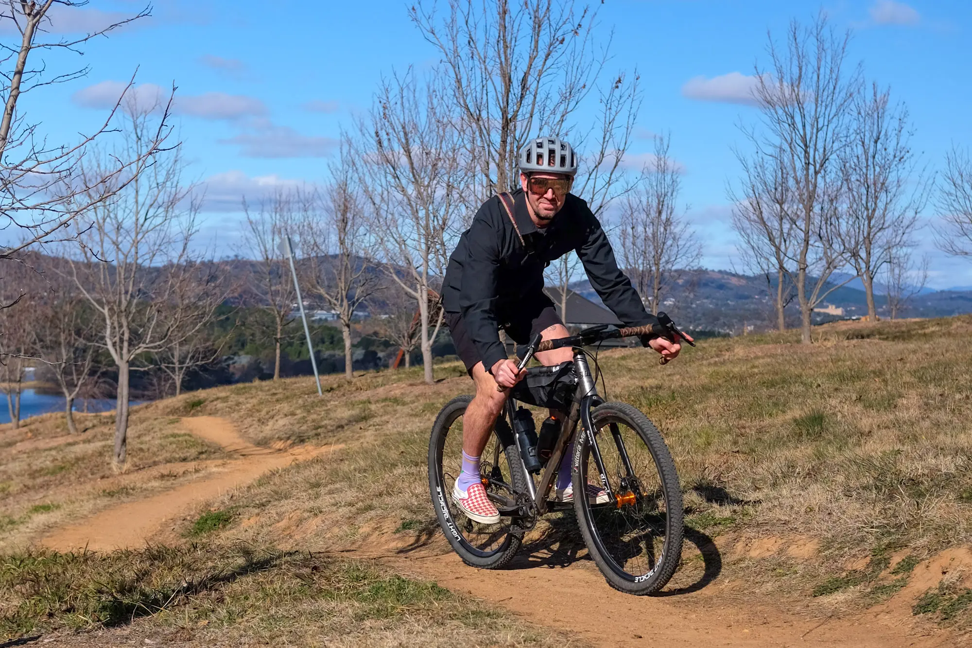 A man gravel biking in Australia.