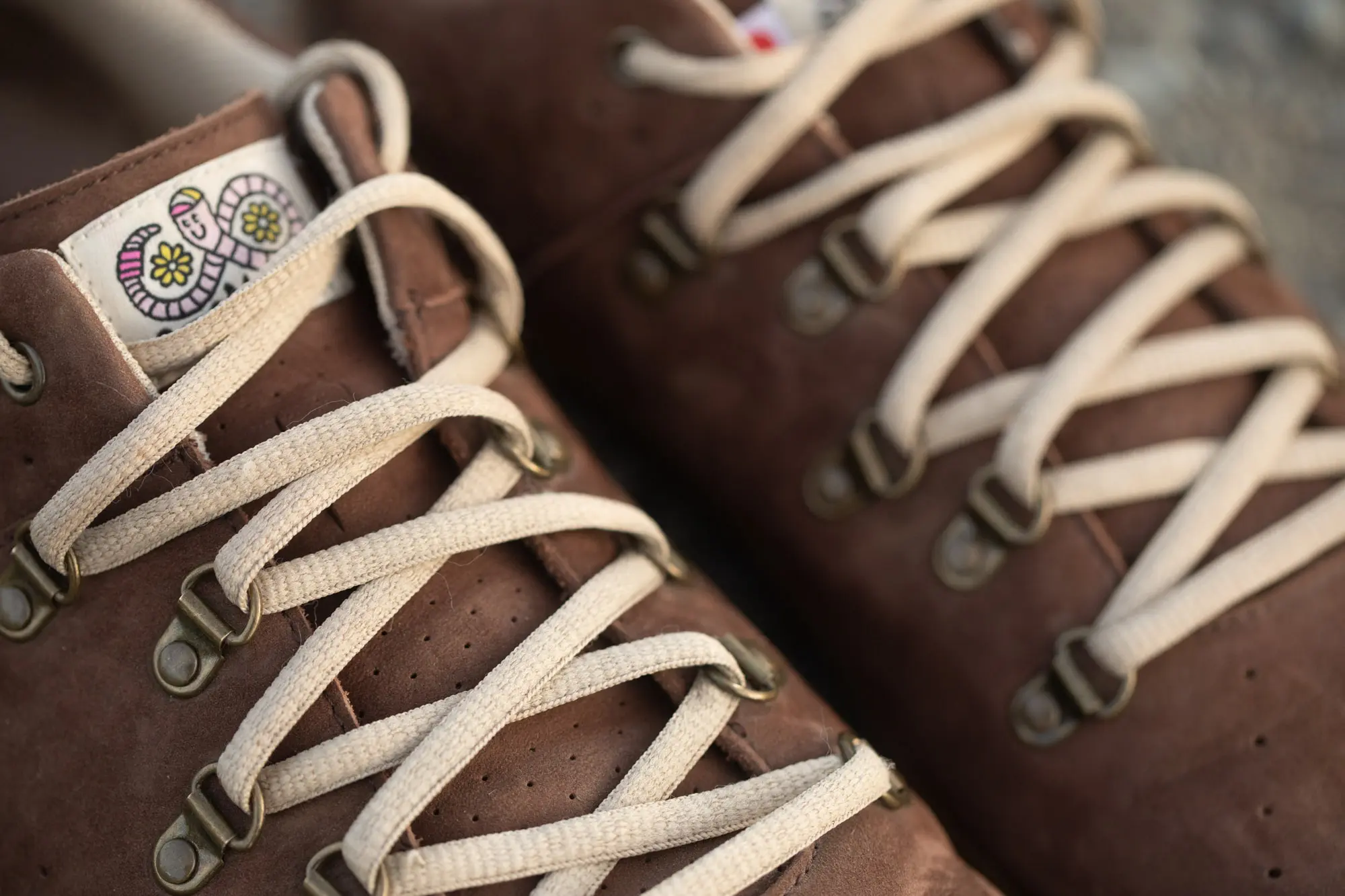 A close up of the laces and eyelets.