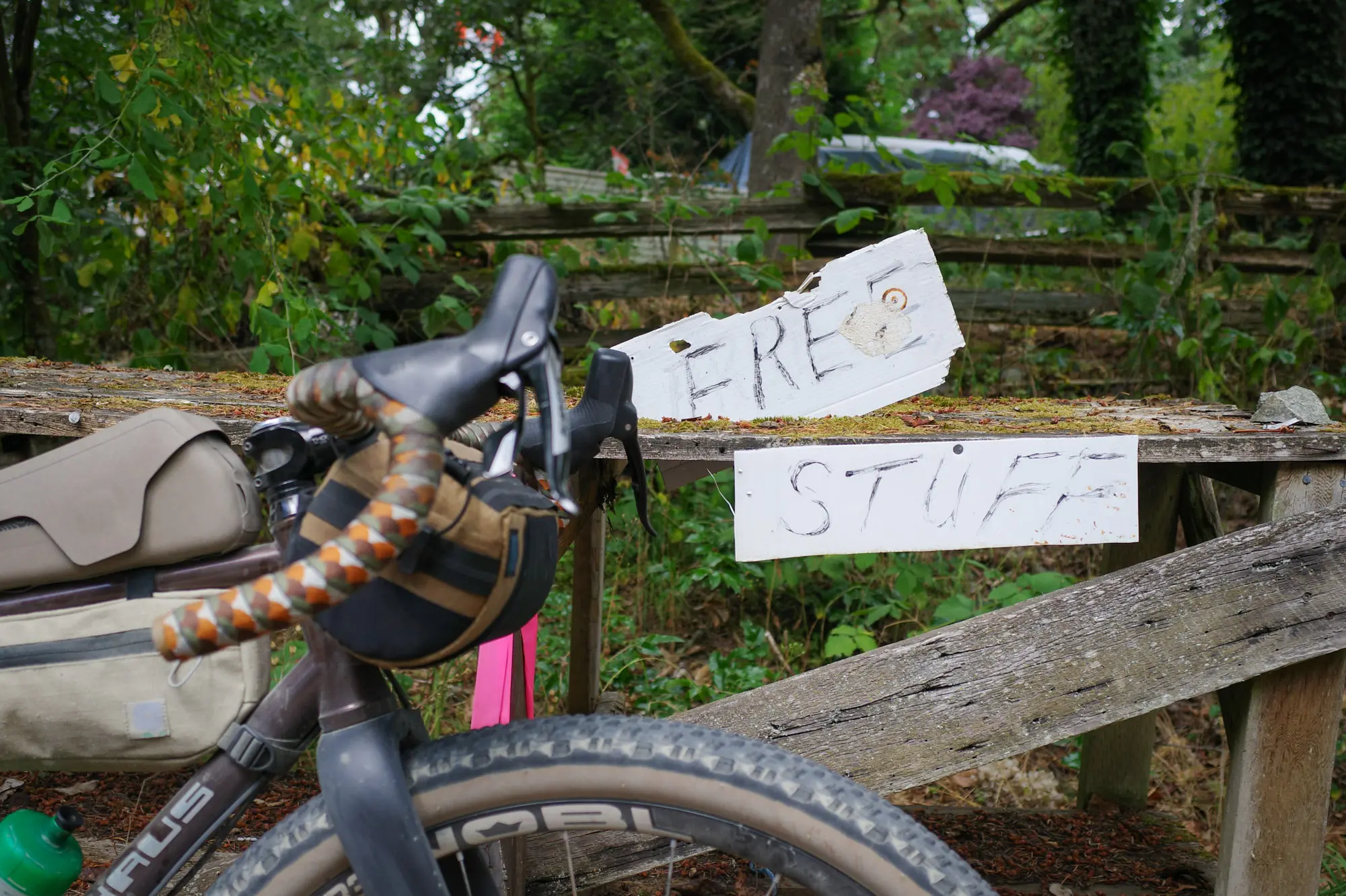 A FREE STUFF sign spotted from the saddle