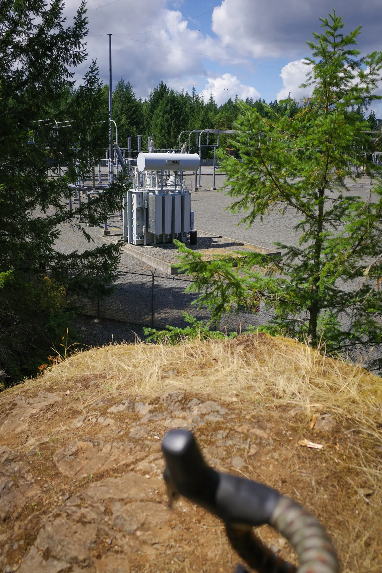 Looking down on the substation from a rocky knoll